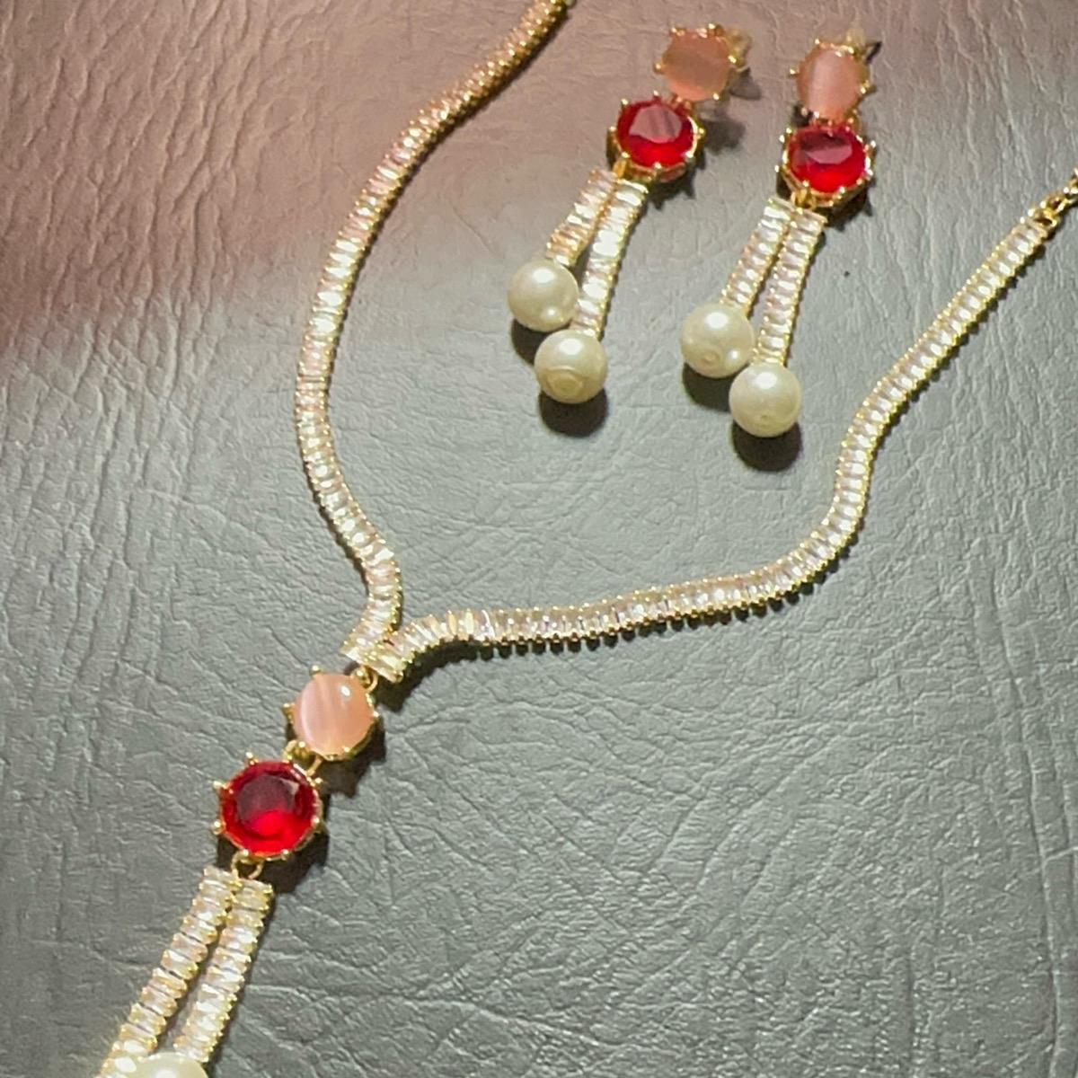 Zircon pearl Long Mala Style Necklace with Earrings for Women - My Jewel Box