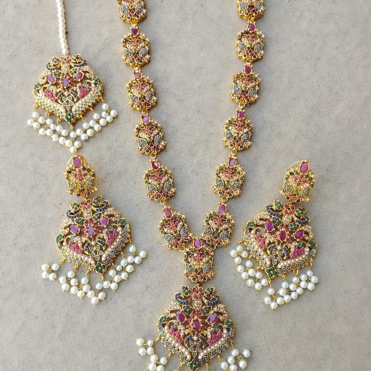 MJB's exclusive Nauratan mala set with earing tikka JBM003