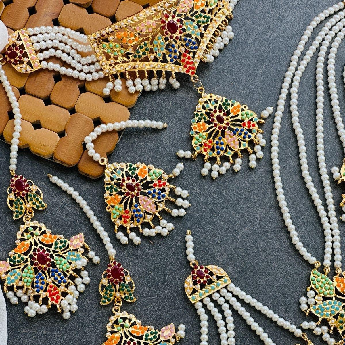 Hydrabadi necklace set with  3 layer mala