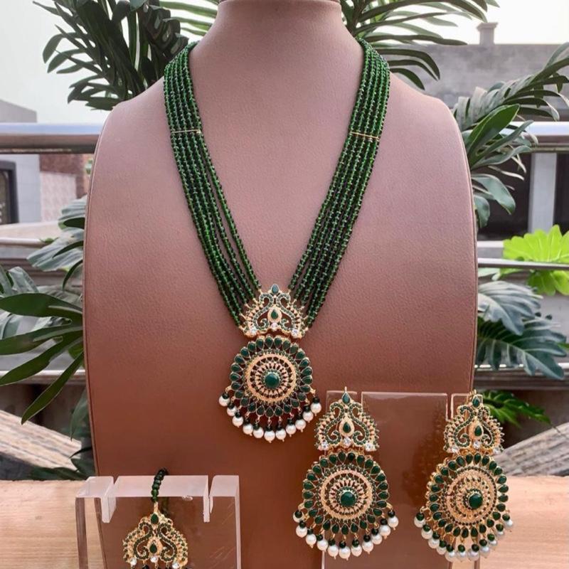 Naina pendants style long mala necklace with earring and tikka - My Jewel Box
