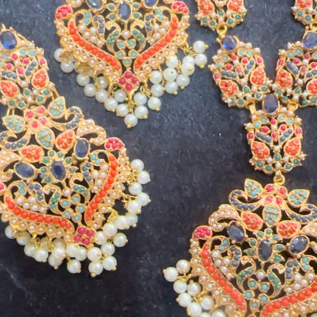 MJB’s exclusive Design 2 Nauratan mala set with earring tikka best seller