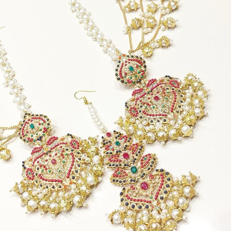 Rani  earring tikka with babhubali style sahare ET 005 Earring Tikka Set for Women - Perfect for Any Occasion - My Jewel Box