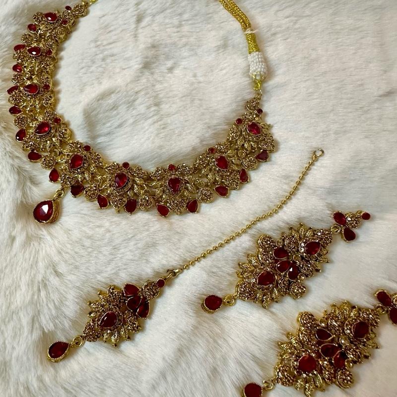 ARWAH Egyptian Necklace Set with Earring Teeka - Gold-Tone Jewellery Set from My Jewel Box - My Jewel Box