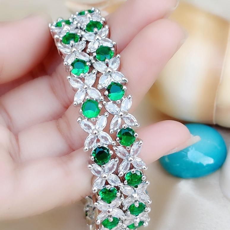Flower American diamond bracelet bangles 2 piece in different colors Female Anniversary Birthday Engagement Female Anniversary Engagement