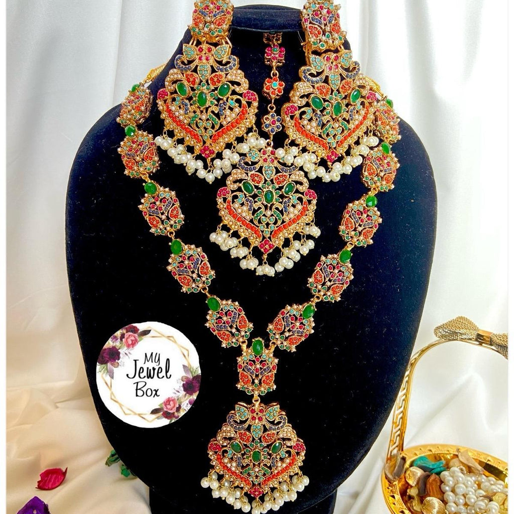 MJB’s exclusive Design 2 Nauratan mala set with earring tikka best seller