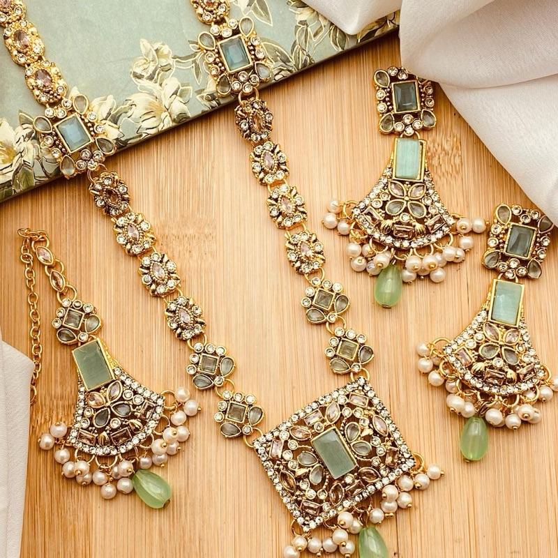 EvA Egyptian JBM006 pendants style long mala necklace with earring and tikka - My Jewel Box