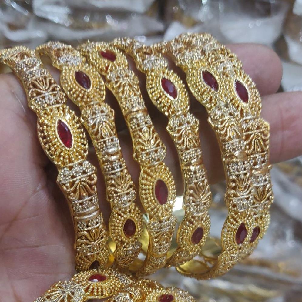 Gold plated bangles with ruby stone - My Jewel Box