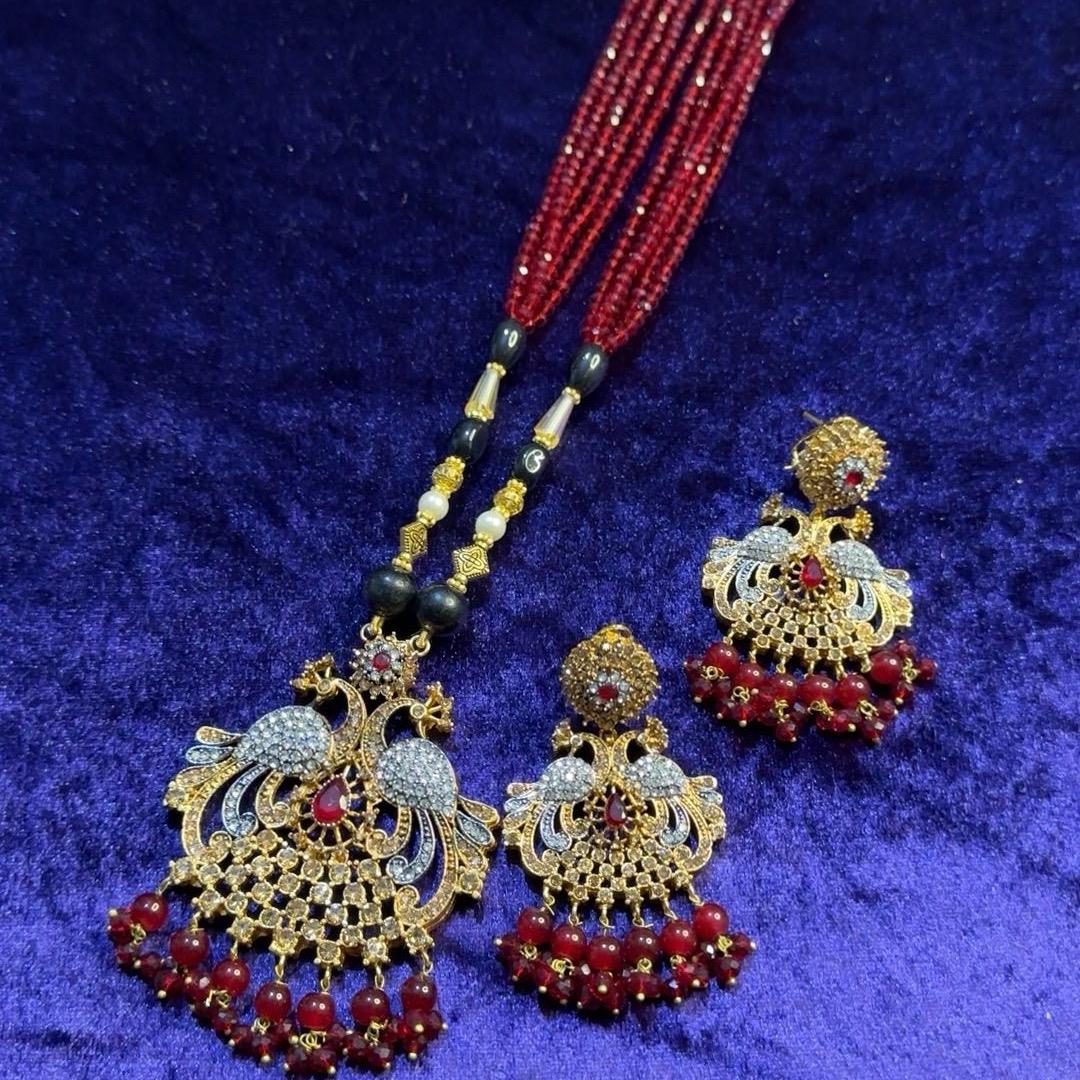 Peacock style  long mala necklace set