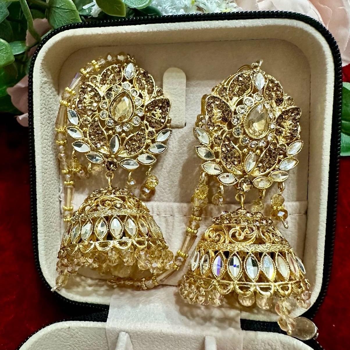 DIYA Jhumka earring with sahare (kanchain ) Anniversary Birthday Wedding
