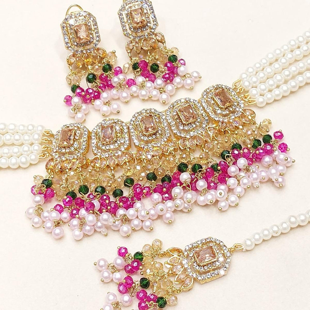 SADIA Beautiful elegant zircon set with earrings and tikka - My Jewel Box