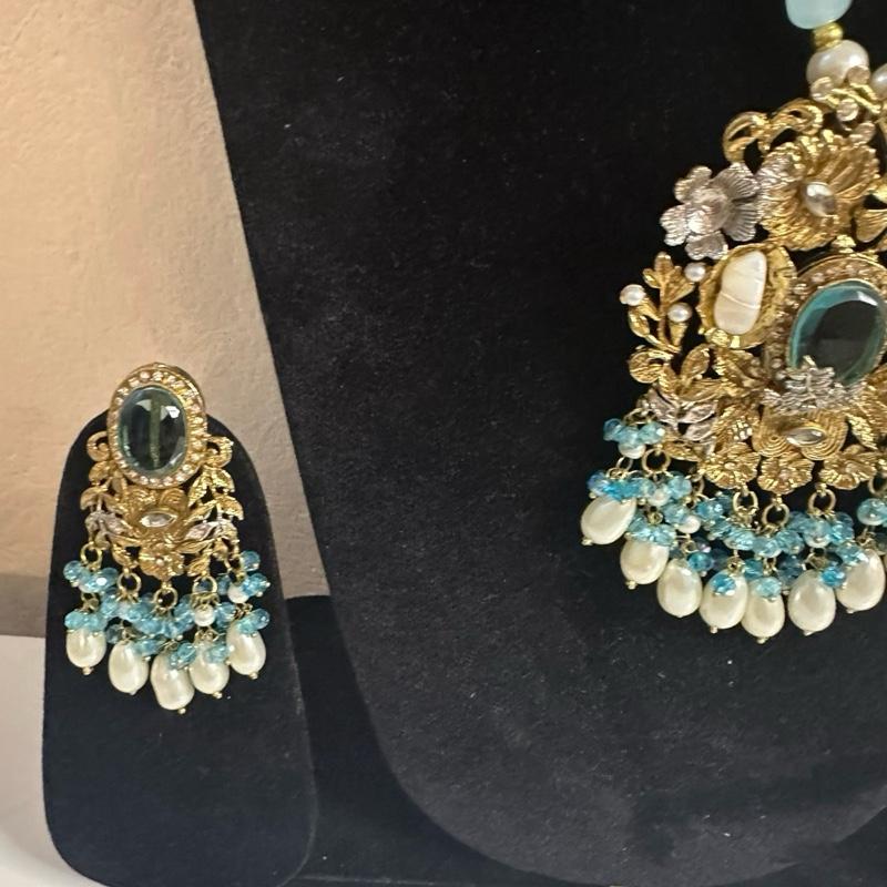 TURKISH   And doublet stone Mala set with earring long STYLE mala necklace with doublet stones necklace  set - My Jewel Box