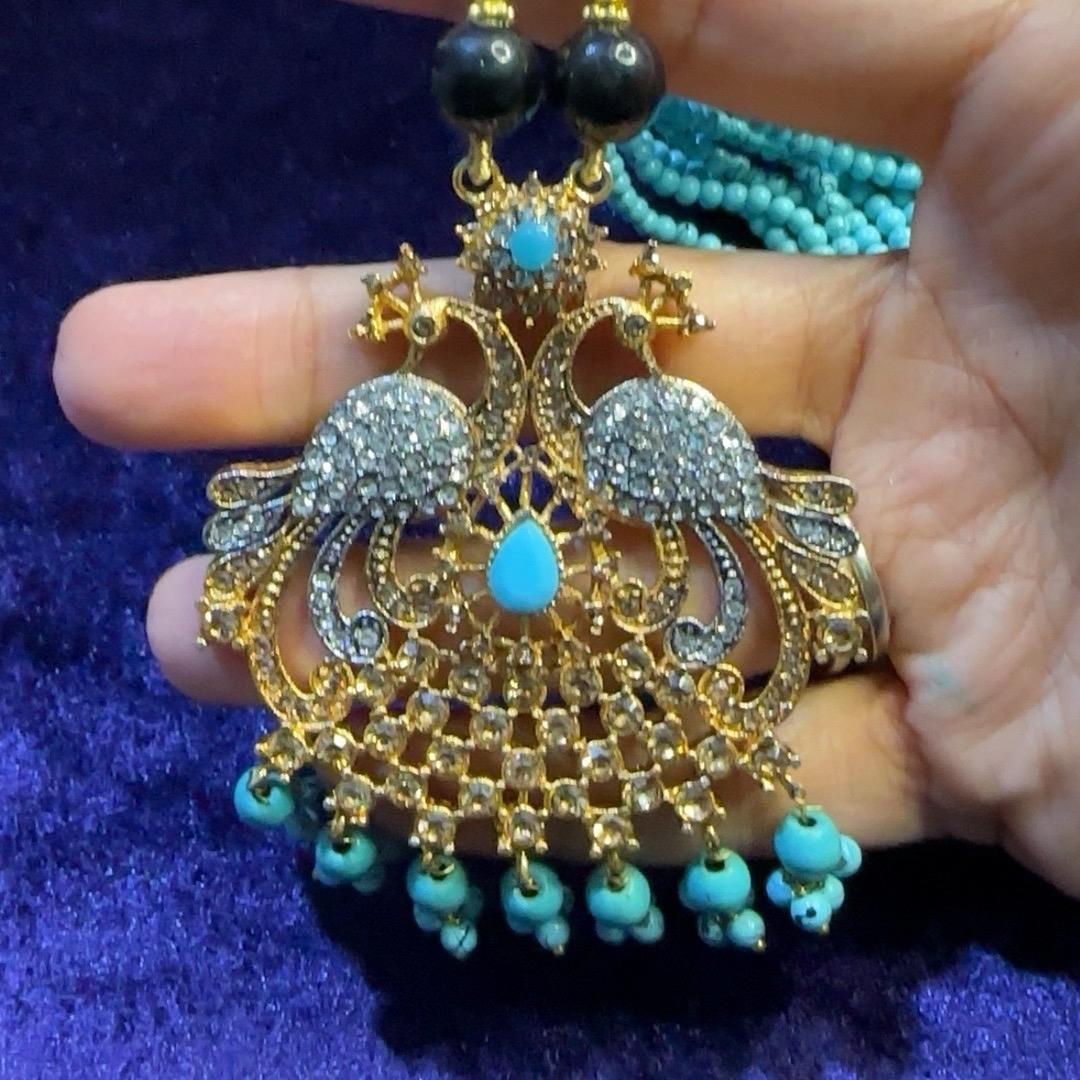 Peacock style  long mala necklace set