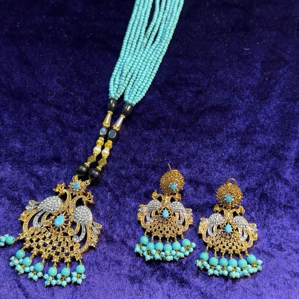 Peacock style  long mala necklace set