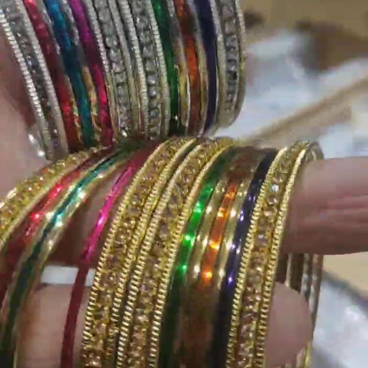 Multi color metal  plus stone work bangles