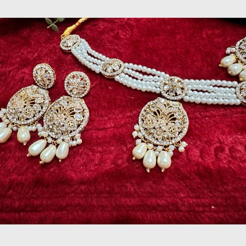 Pearl Kundan choker set with pearls CHOKER WITH EARRING TIKKA - My Jewel Box