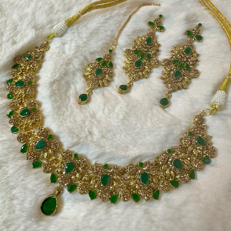 ARWAH Egyptian Necklace Set with Earring Teeka - Gold-Tone Jewellery Set from My Jewel Box - My Jewel Box
