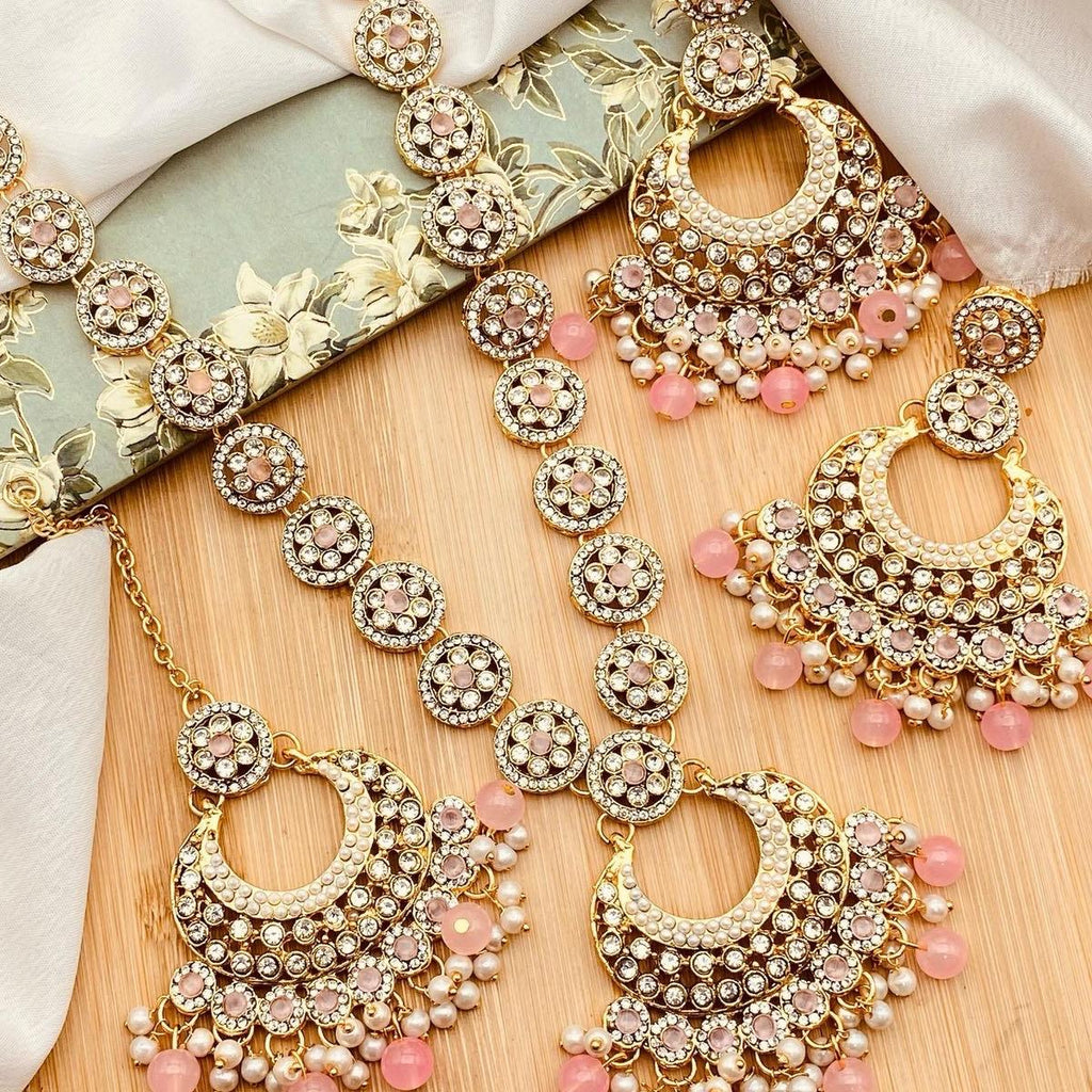 SOFIA Polki and Zircon Mala Set with Earrings Tikka for Women - My Jewel Box