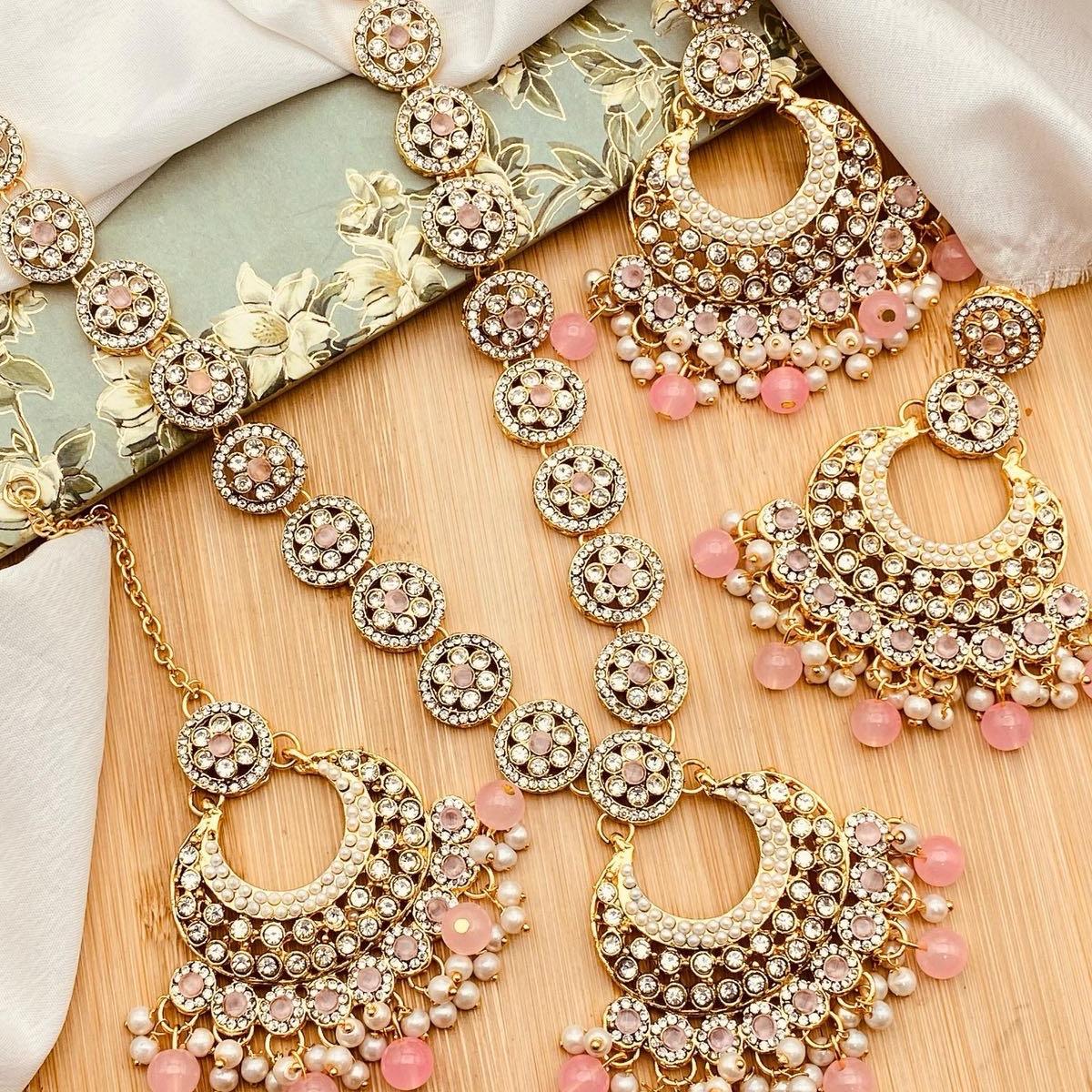 SOFIA Polki and Zircon Mala Set with Earrings Tikka for Women - My Jewel Box