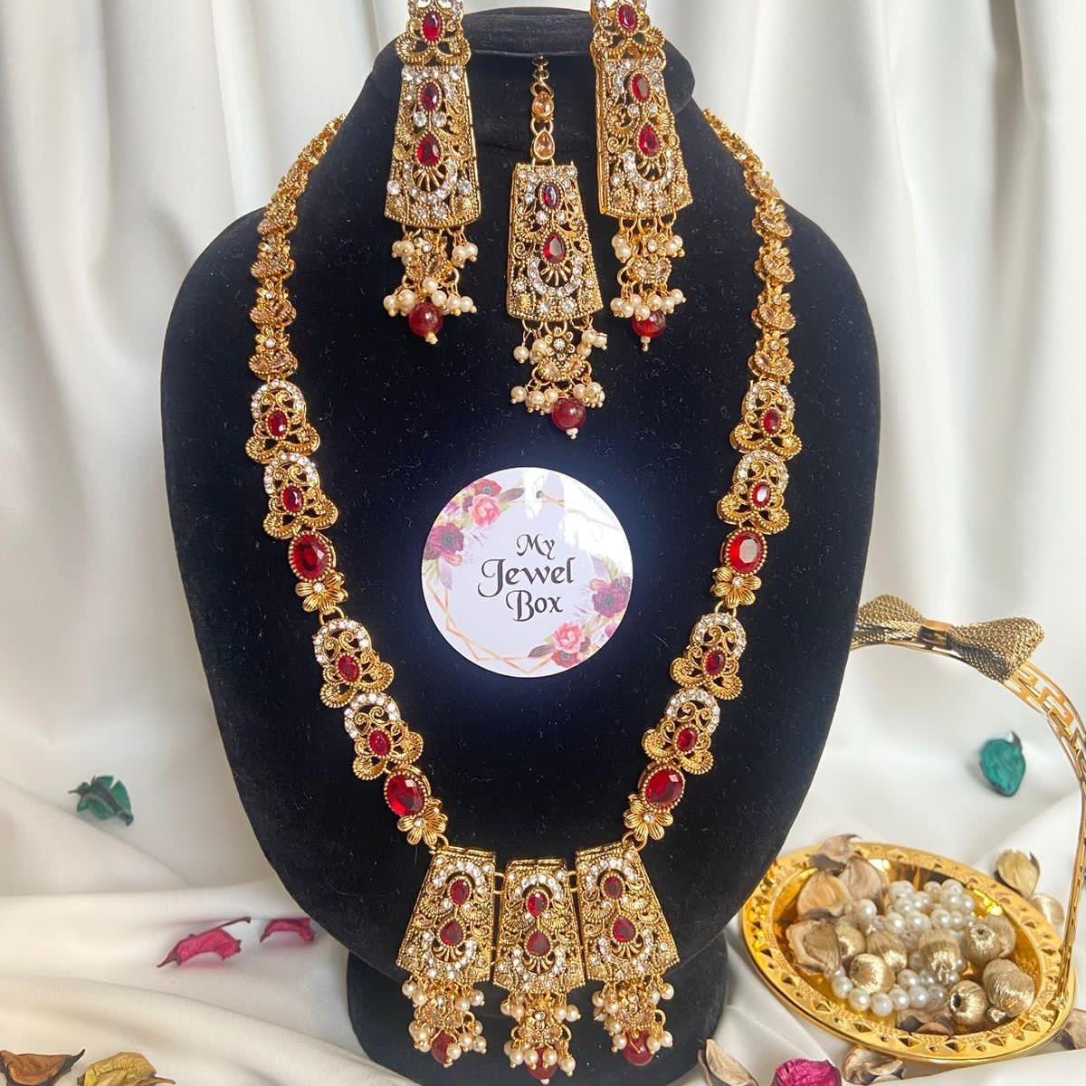 SIFRA Polki Zircon Long Length Dholna Mala Rani Har Style Set - Jewelry Set for Women - My Jewel Box