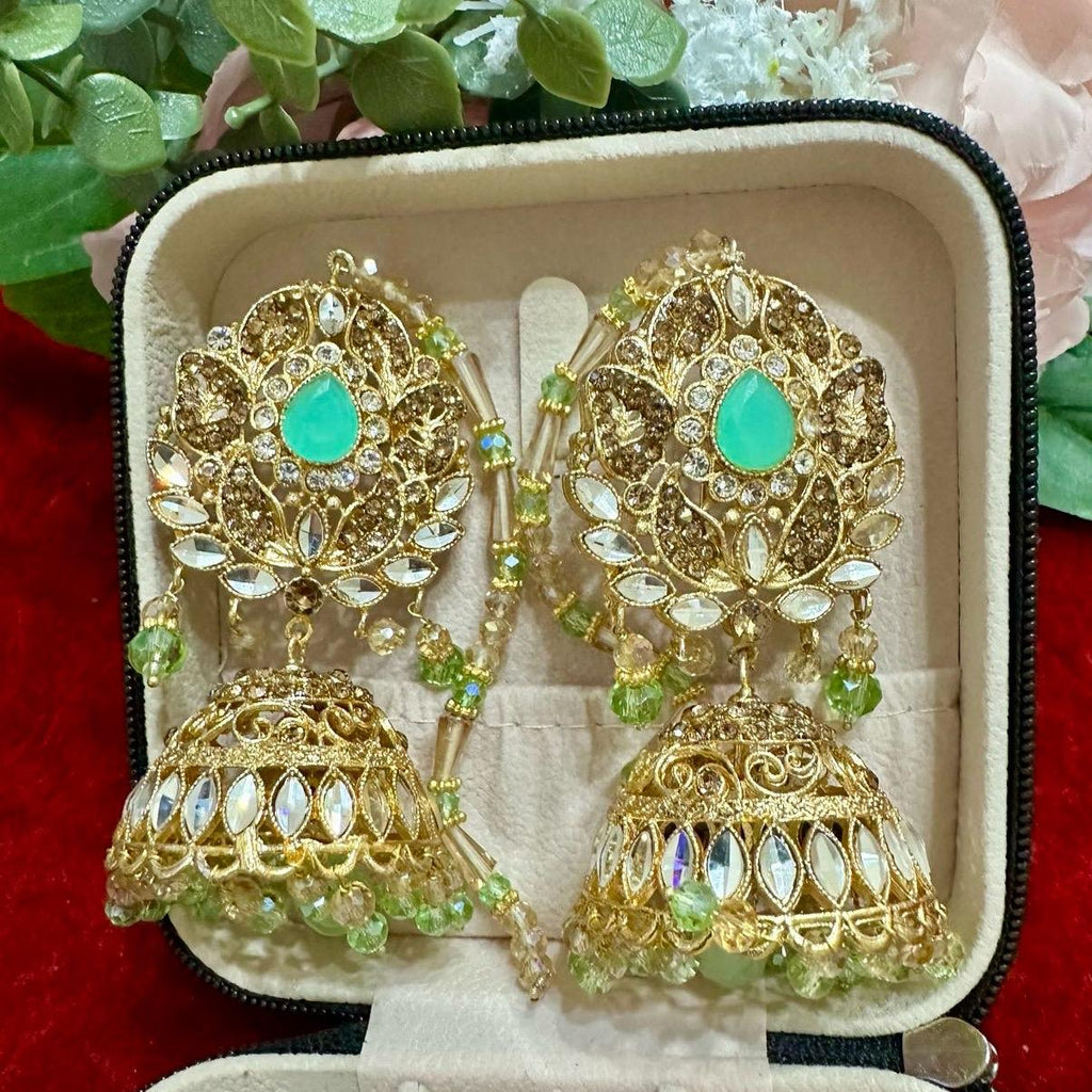 DIYA Jhumka earring with sahare (kanchain ) Anniversary Birthday Wedding