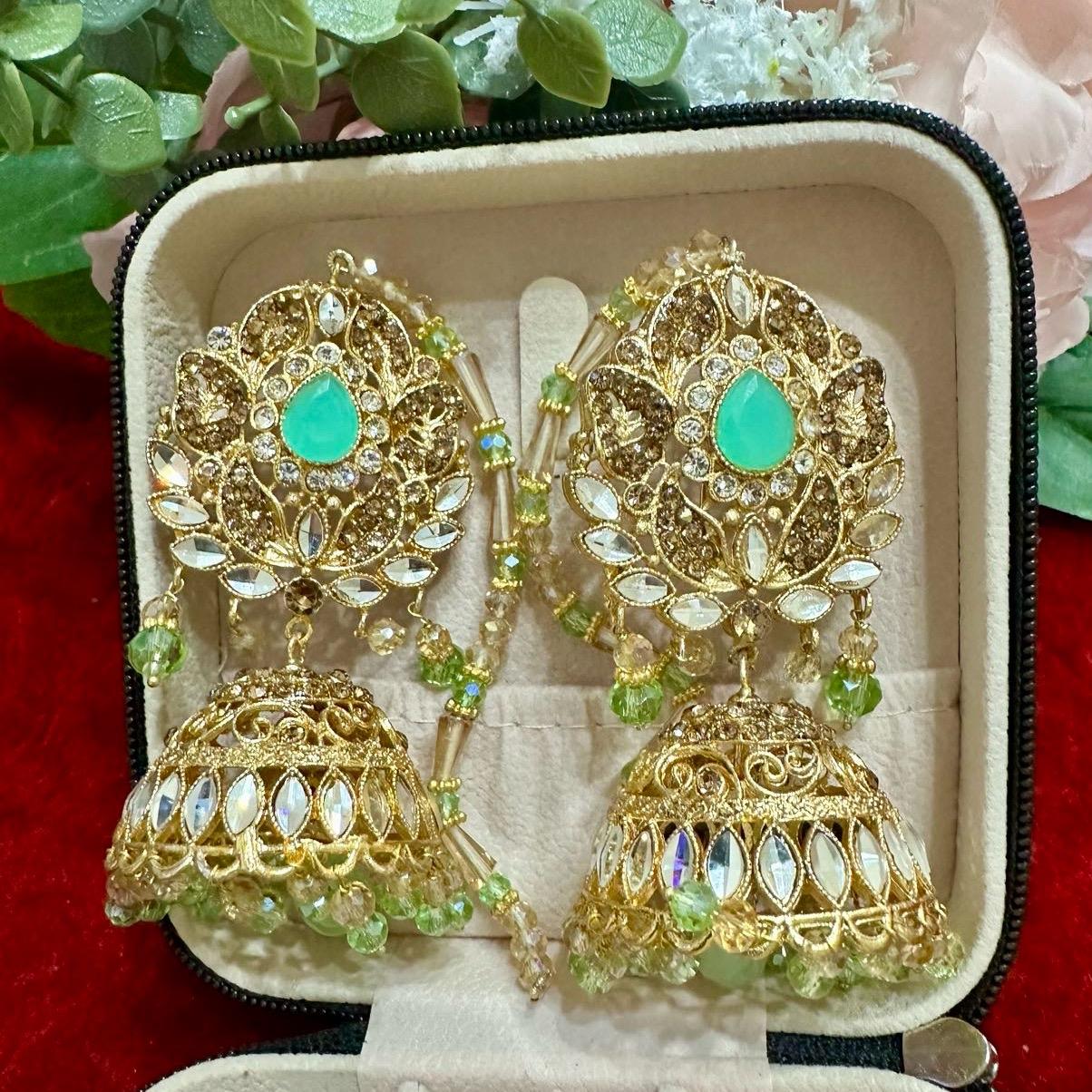 DIYA Jhumka earring with sahare (kanchain ) Anniversary Birthday Wedding