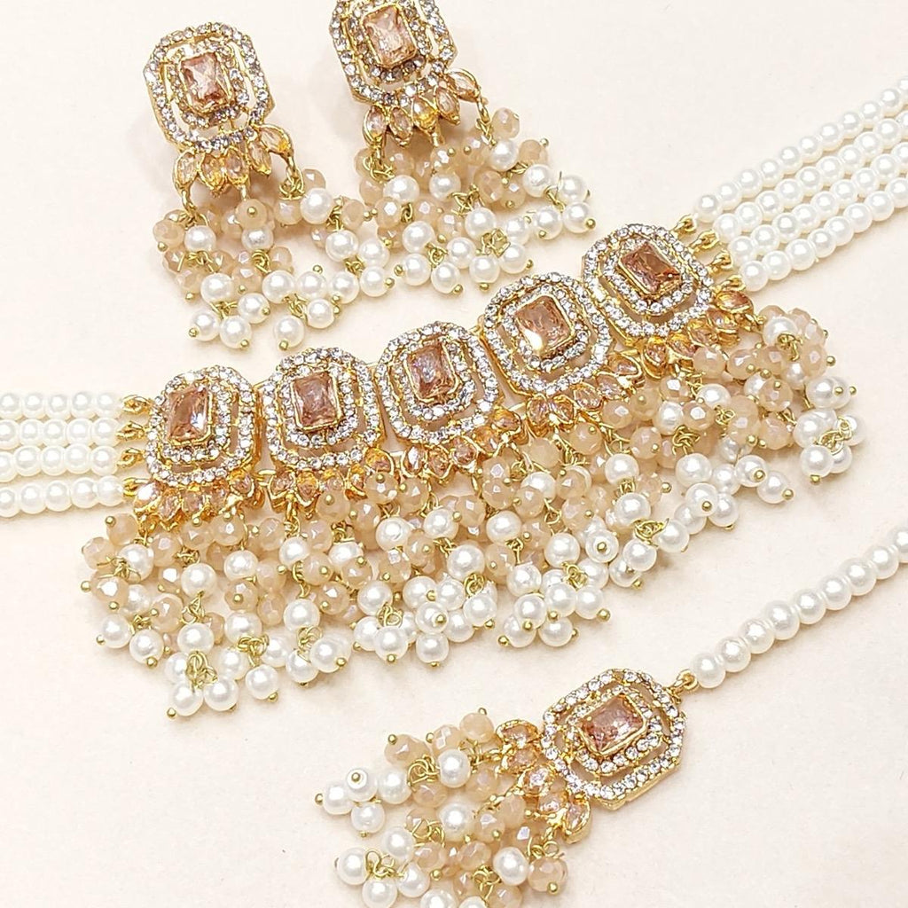 SADIA Beautiful elegant zircon set with earrings and tikka - My Jewel Box