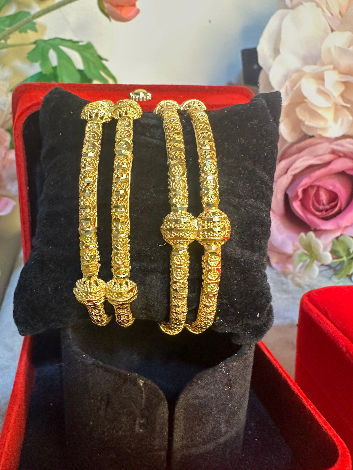 Gold-plated 24k  Two layer connected Ball kangan Bridal Bangles Available in all sizes