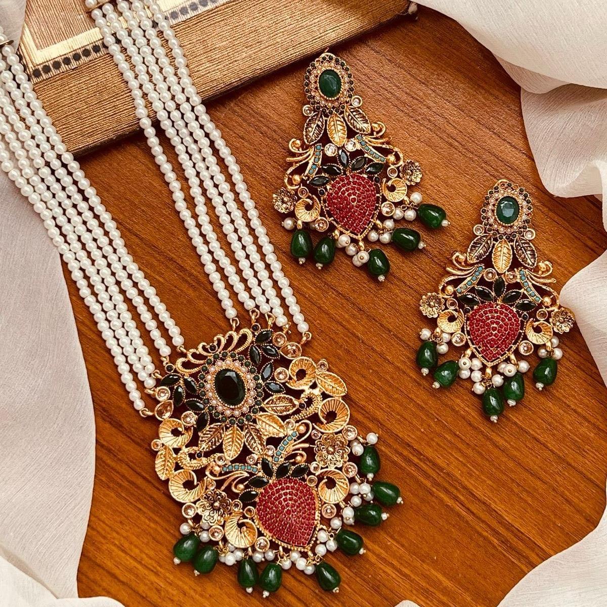 MINAL  nauratan mala necklace set with earring tikka - My Jewel Box