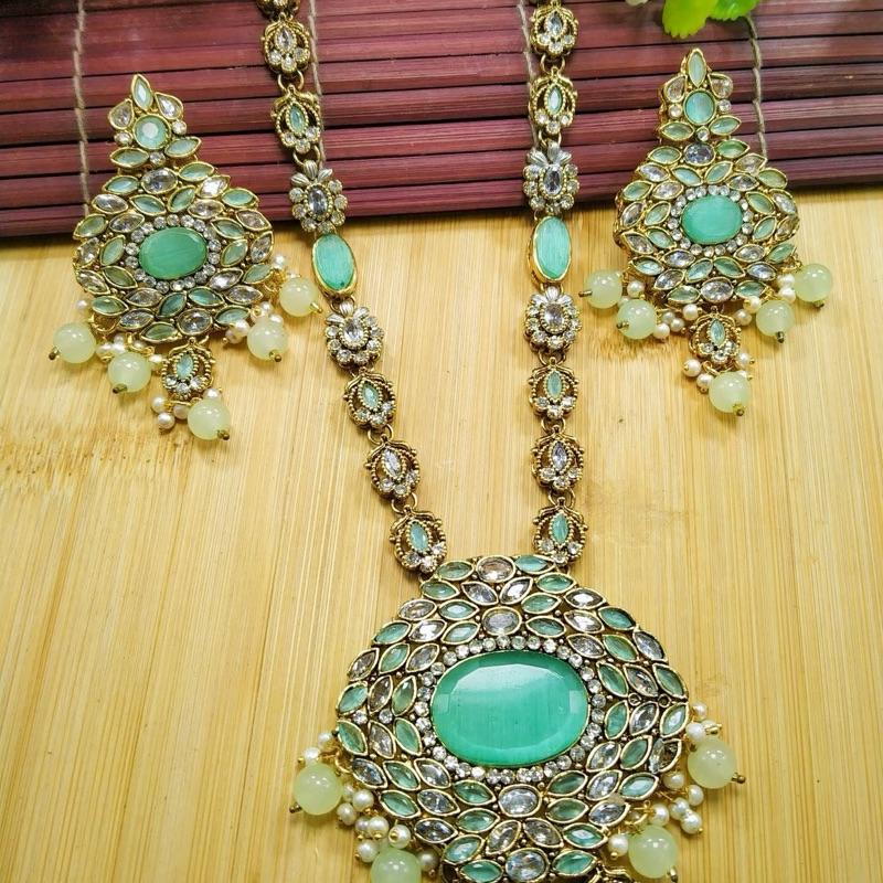 Rose  Polki Long Mala Set with Earring lfor Women - Natural Look and Sophistication - My Jewel Box