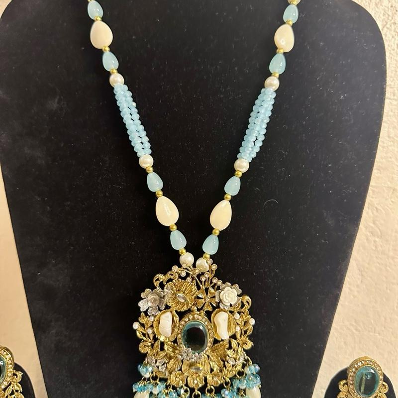 TURKISH   And doublet stone Mala set with earring long STYLE mala necklace with doublet stones necklace  set - My Jewel Box