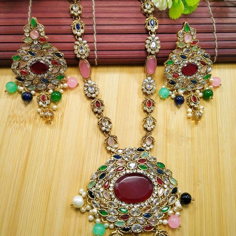 Rose  Polki Long Mala Set with Earring lfor Women - Natural Look and Sophistication - My Jewel Box