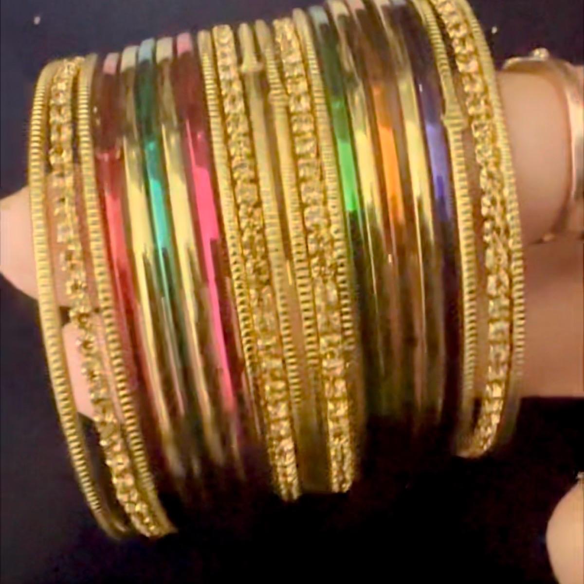 Multi color metal  plus stone work bangles