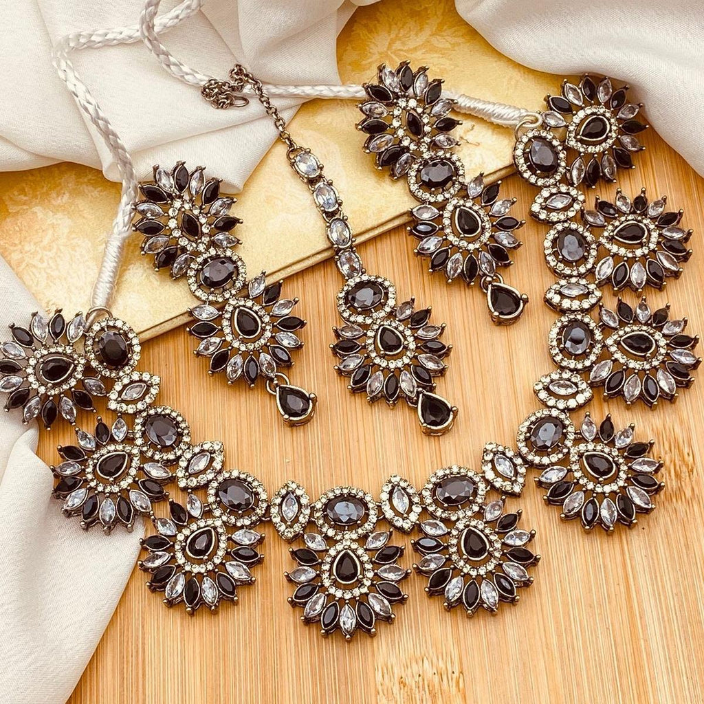 HIBA Zircon Victorian Polish Jewelry Set for Women: Necklace, Earrings & Tikka - Durable and Elegant - My Jewel Box