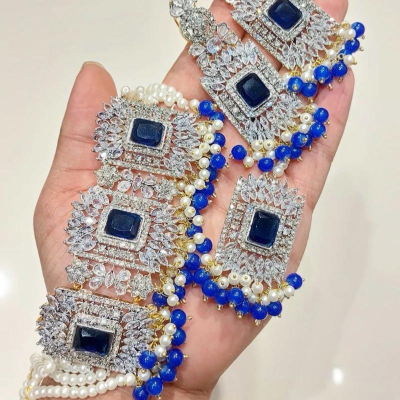 Square stone Beautiful elegant zircon set with earrings and tikka - My Jewel Box