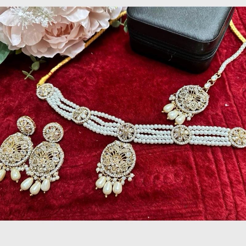 Pearl Kundan choker set with pearls CHOKER WITH EARRING TIKKA - My Jewel Box
