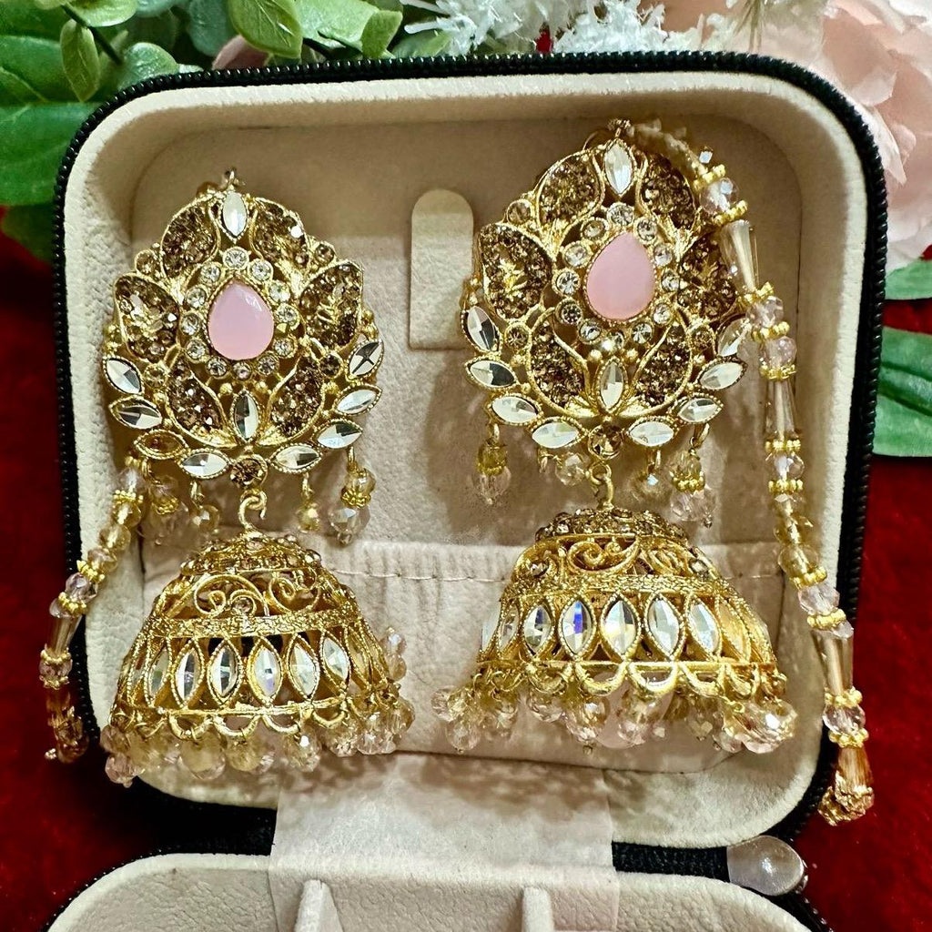 DIYA Jhumka earring with sahare (kanchain ) Anniversary Birthday Wedding