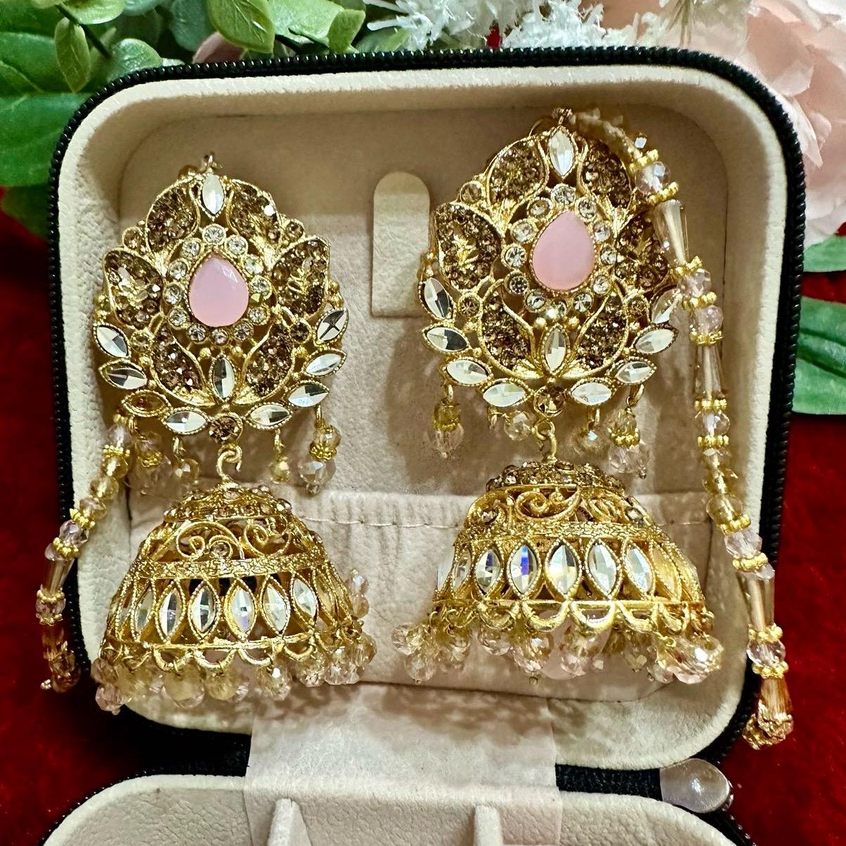 DIYA Jhumka earring with sahare (kanchain ) Anniversary Birthday Wedding