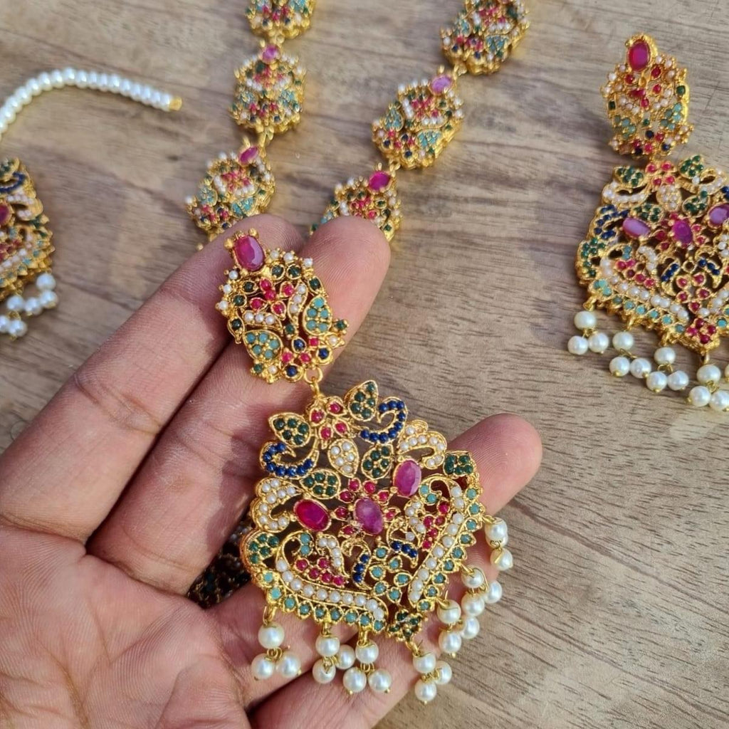 MJB’s exclusive Nauratan mala set with earing tikka JBM003