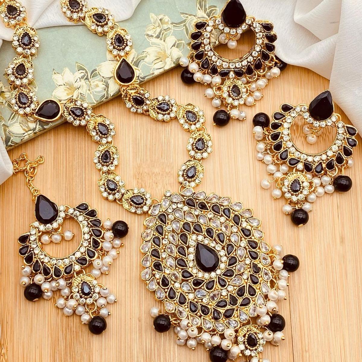 ALVEENA Polki and Zircon Mala Set with Earrings Tikka  Mala Set