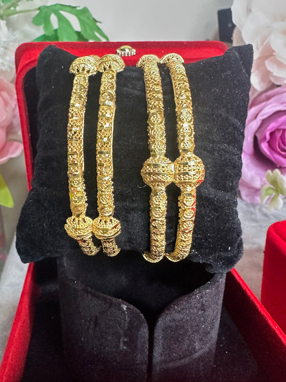 Gold-plated 24k  Two layer connected Ball kangan Bridal Bangles Available in all sizes
