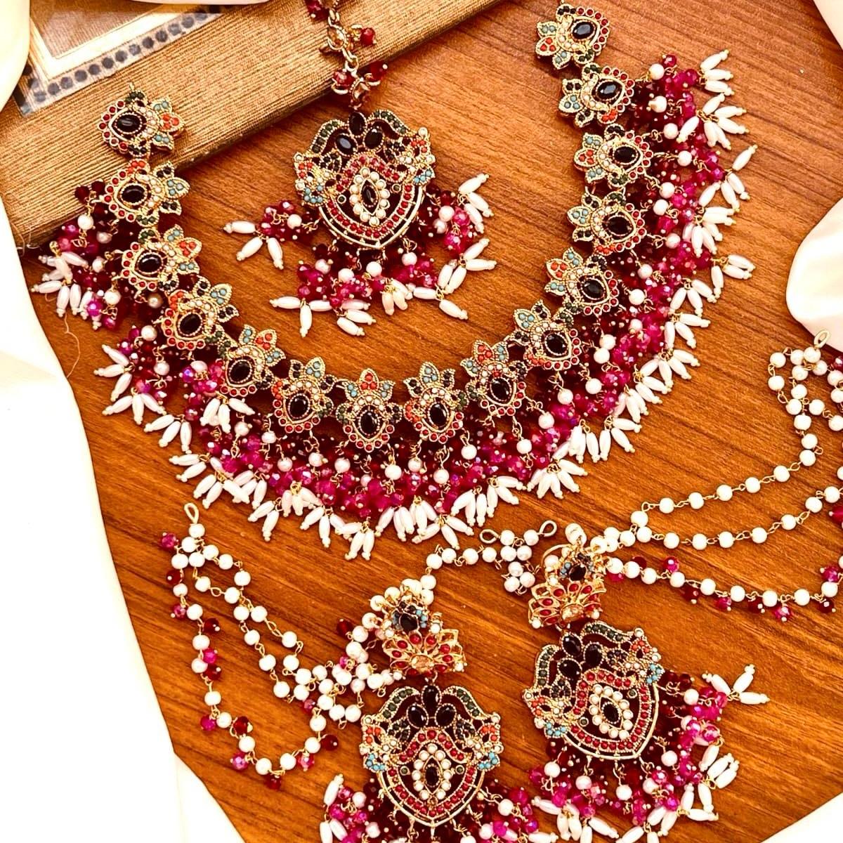 Abeera Bridal Choker Necklace Set with Earrings & Tekka