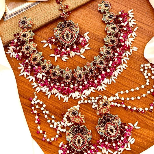 Abeera Bridal Choker Necklace Set with Earrings & Tekka