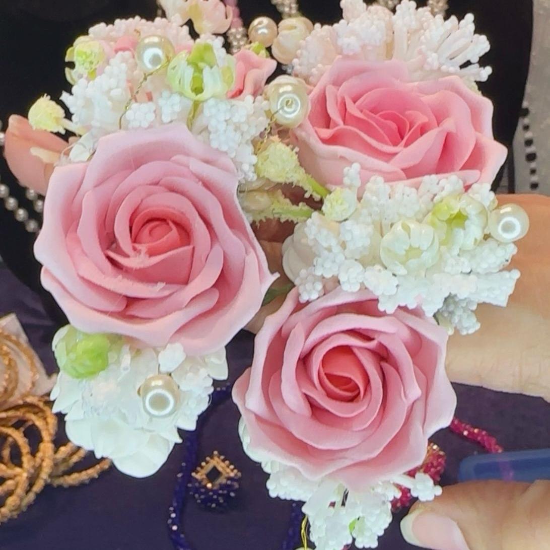Heavy bridal faux rose gajra bracelet - My Jewel Box