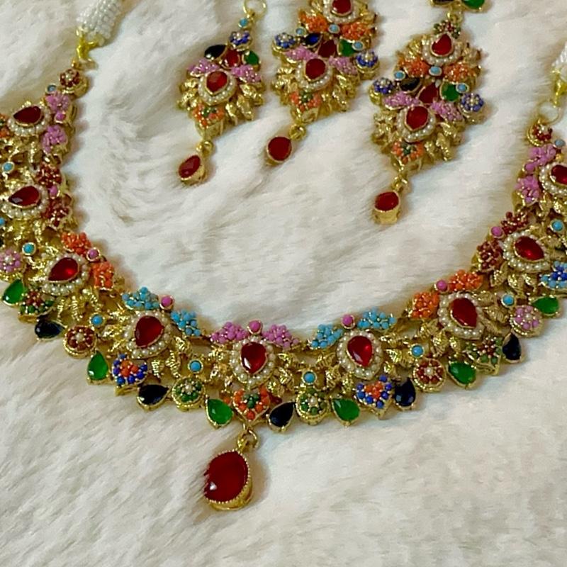 ARWAH Egyptian Necklace Set with Earring Teeka - Gold-Tone Jewellery Set from My Jewel Box - My Jewel Box