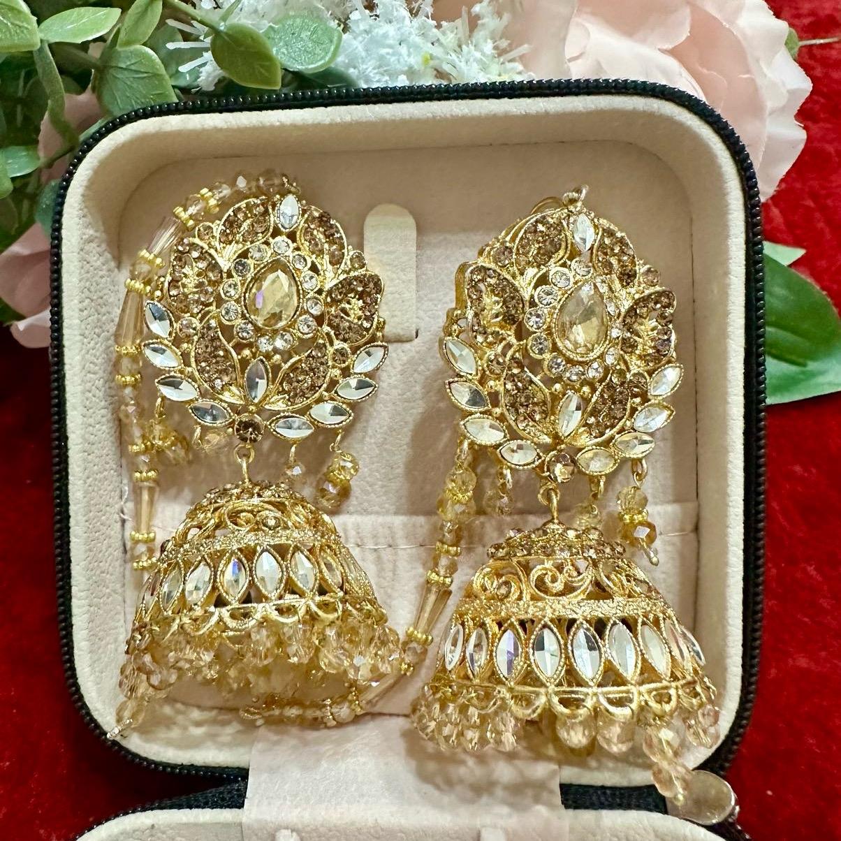 DIYA Jhumka earring with sahare (kanchain ) Anniversary Birthday Wedding