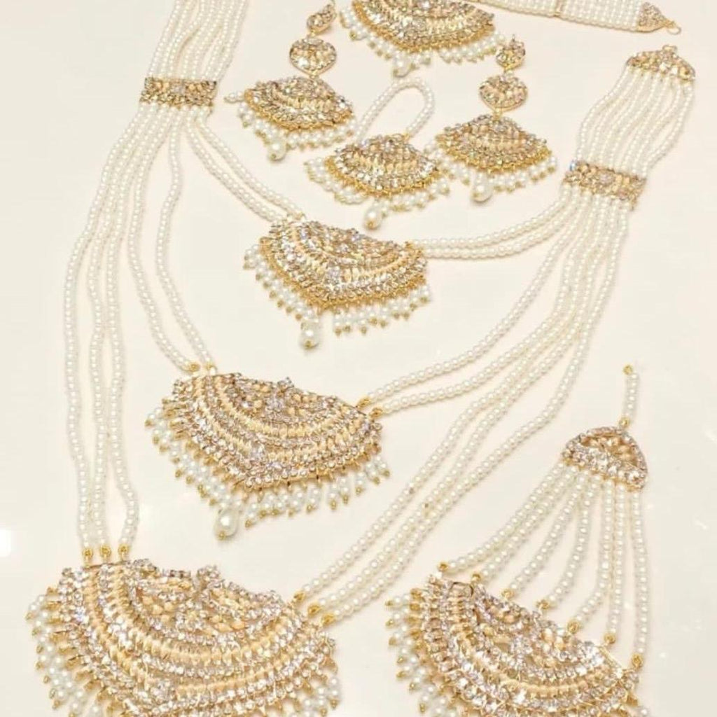 Bridal Pearl Rani Har Mala Set - 5 Piece Set with Choker, Long Mala, Earring, Tikka, and Jhoomer/Pasa