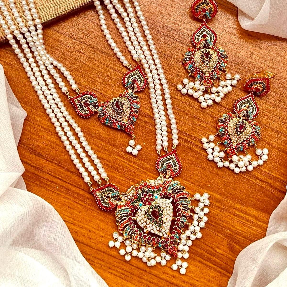 SABOOR Nauratan Two Layered Mala Set with Earring - Traditional Necklace and Earrings Set