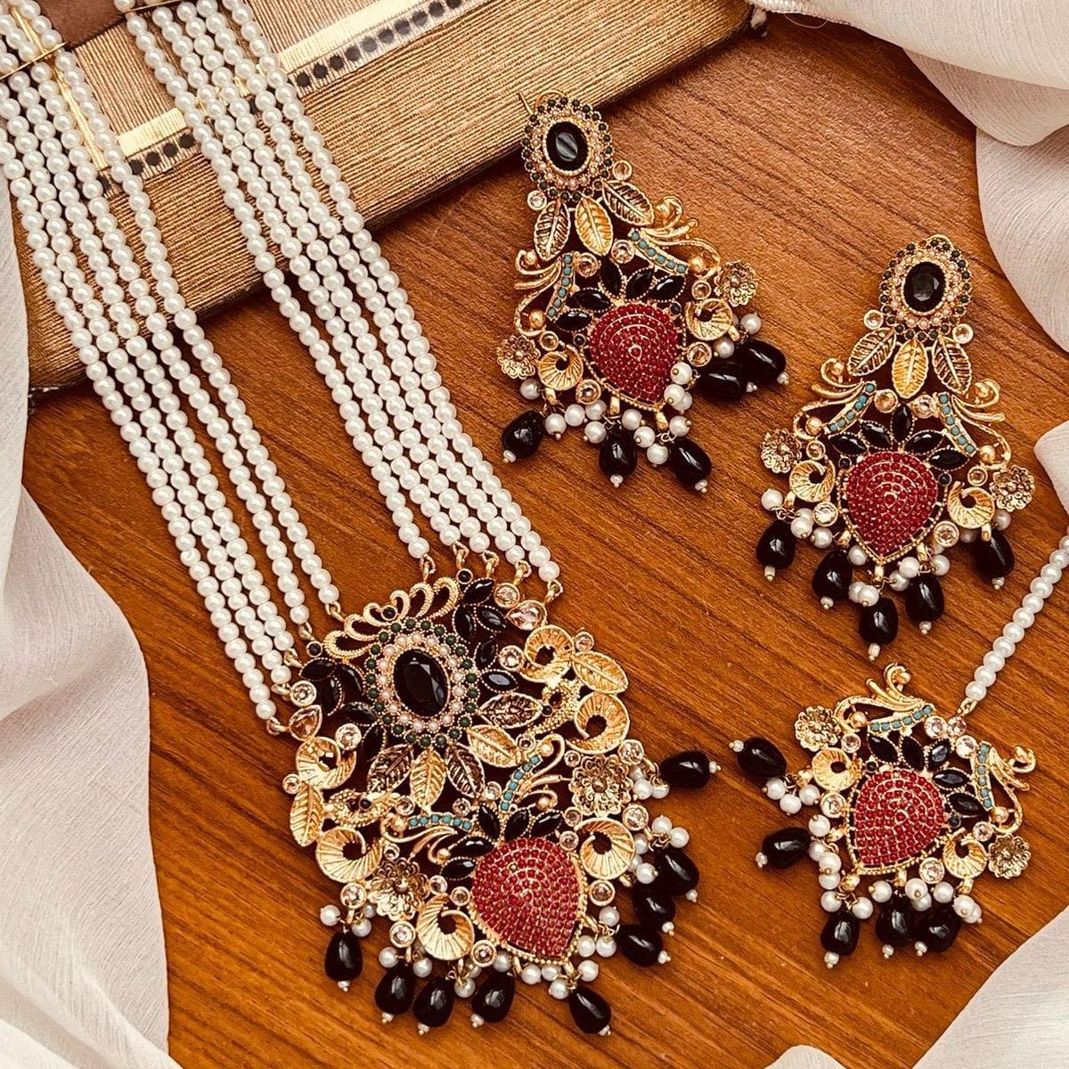 MINAL  nauratan mala necklace set with earring tikka - My Jewel Box