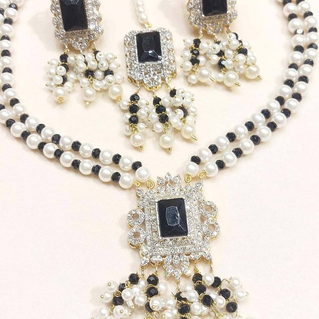 Manahil Mini Mala Necklace Set with Earrings and Tikkah for Women - Stylish and Elegant - My Jewel Box