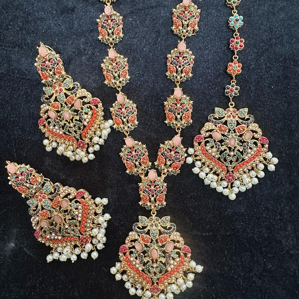 MJB’s exclusive Design 2 Nauratan mala set with earring tikka best seller